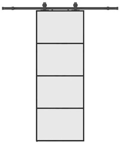 Συρόμενη Πόρτα με Μηχανισμό Μαύρο 76x205 εκ. Γυαλί ESG - Μαύρο