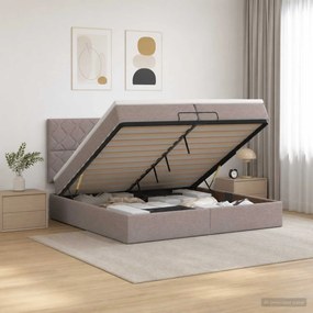 vidaXL Κρεβάτι Ottoman με Στρώμα και LED Taupe 200 x 200 cm Ύφασμα