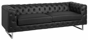 Καναπές chesterfield Berwyn 2092, Μαύρο, 215x87x71cm, Πόδια: Μέταλλο,Ευκάλυπτος