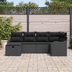 vidaXL Σετ Καναπέ Κήπου με μαξιλάρι 6 pcs Μαύρο Πολυ ράταν