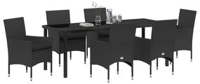 vidaXL 7 Τεμαχίων Σετ Τραπεζαρίας Κήπου με Μαξιλάρια Μαύρο Πολυ Ράτα