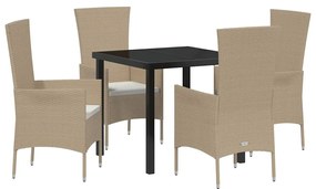 vidaXL Σέτ φαγητού για κήπο με μαξιλάρι 5 pcs Μπεζ συνθετικό ρατάν