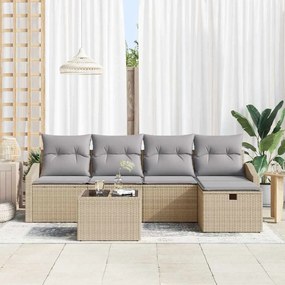vidaXL Σετ Καναπέ Κήπου με μαξιλάρι 6 pcs Μπεζ Πολυ ράταν