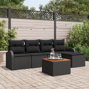 vidaXL Σετ Καναπέ Κήπου 6 pcs Μαύρο Μεγάλο Πολυαιθυλένιο, Ατσάλι, Ξύλο