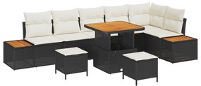 vidaXL Σετ Κήπου 9 Τεμαχίων με Μαξιλάρια Μαύρο Πολυ Ρατάν Ακακία