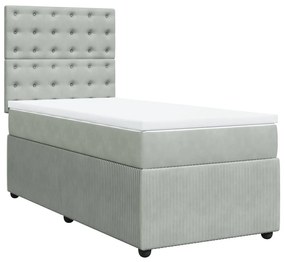 vidaXL Κρεβάτι Boxspring με Στρώμα Ανοιχτό Γκρι 90x190 εκ. Βελούδινο