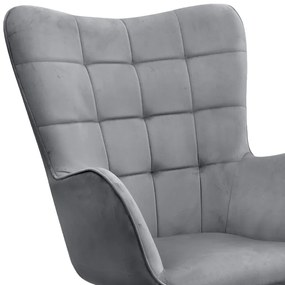 Πολυθρόνα - Μπερζέρα με υποπόδιο Lily Megapap γκρι βελούδο - μεταλλικό πόδι χρώμα φυσικό 70x62x98εκ.