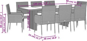 vidaXL Σετ Τραπεζαρίας Κήπου 9 τεμ. Γκρι Συνθ. Ρατάν με Μαξιλάρια