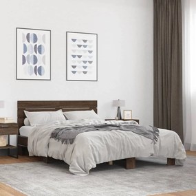 vidaXL Πλαίσιο Κρεβατιού Καφέ Δρυς 140x200 εκ. Επεξ. Ξύλο & Μέταλλο