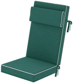Outsunny Μαξιλάρι καθίσματος 120 x 47 x 9,5 εκ. αδιάβροχο μαξιλάρι καρέκλας με κορδόνια, προσκέφαλο, UPF50+ Πράσινο