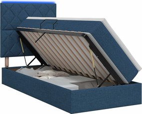 vidaXL LED Κρεβάτι αποθήκευσης με στρώμα Μπλε 90 x 200 cm Ύφασμα
