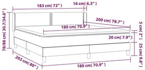 vidaXL Κρεβάτι Boxspring με Στρώμα Σκούρο Γκρι 180x200 εκ Υφασμάτιν