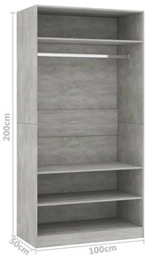 vidaXL Ντουλάπα Γκρι του Σκυροδέματος 100 x 50 x 200 εκ. Μοριοσανίδα