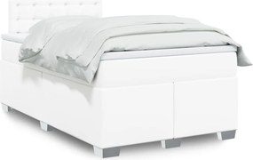 vidaXL Κρεβάτι Boxspring με Στρώμα Λευκό 120x190εκ.από Συνθετικό Δέρμα