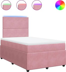vidaXL Κρεβάτι Boxspring με Στρώμα Ροζ 120x200 εκ. Βελούδινο