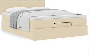 vidaXL Οθωμανικό κρεβάτι με στρώμα Cream 140x190cm ύφασμα