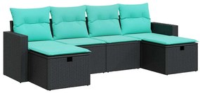 vidaXL Καναπές Κήπου 6 Τεμαχίων Μαύρο από Συνθετικό Ρατάν με Μαξιλάρια