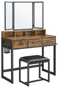 Τουαλέτα Burbank 118, Καφέ, Μαύρο, Καθρέφτης, 75x90x40cm, 30 kg | Epipla1.gr