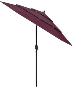 Ομπρέλα 3 Επιπέδων Μπορντό 2,5 μ. με Ιστό Αλουμινίου - Κόκκινο