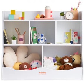 VEVOR Wood Kid Storage Cubby, Toy Storage Organizer with Bookshelf, 5-Cubby Wood Toy Storage Cabinet, Children Book Toy Shelf for Kids Room, Playroom, Kindergarten, Nursery, White