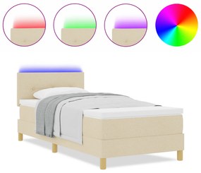 vidaXL Κρεβάτι με Στρώμα & LED Κρεμ 90x200 cm Ύφασμα