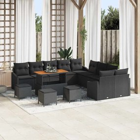 vidaXL Σετ Καναπέ Κήπου με μαξιλάρι 13 pcs Μαύρο Πολυ ράταν
