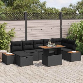 vidaXL Σετ Καναπέ Κήπου 8 pcs Μαύρο συνθετικό ρατάν