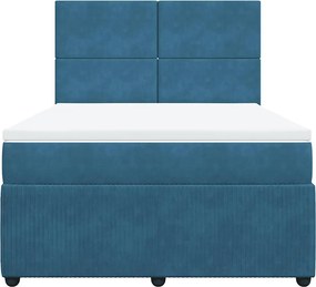 vidaXL Κρεβάτι Boxspring με Στρώμα Μπλε 140x200 εκ. Βελούδινο