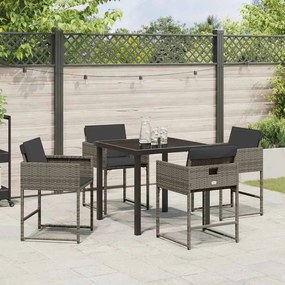 vidaXL Σέτ φαγητού για κήπο με μαξιλάρι 5 pcs Γκρι Πολυ ράταν