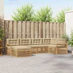 vidaXL Σειρά Καναπέ Εξωτερικού 6 pcs Λευκό και Μπεζ Πολυεστέρας