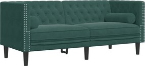 vidaXL Καναπές Chesterfield Σετ 2 Τεμ. με Στηρίγματα Πράσινο Βελούδο