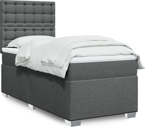 vidaXL Κρεβάτι Boxspring με Στρώμα Σκούρο Γκρι 90x200 εκ. Υφασμάτινο