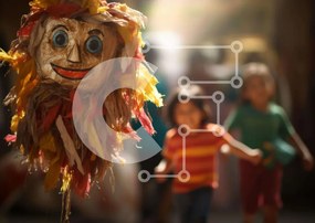 Intra Συλλεκτικό Ξύλινο Παζλ Plywood  4mm - Children Walking by Elaborate Straw Mask Σε Ξύλινο Κουτί - Διαστάσεις Puzzle: 10x10 cm – 25 κομμάτια