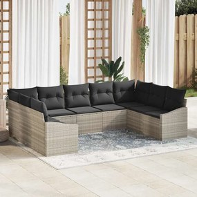 vidaXL Σετ Καναπέ Κήπου 9 pcs Ανοιχτό γκρι Πολυ ράταν