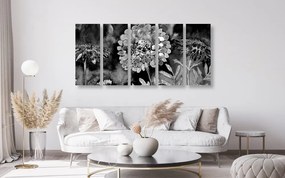 Εικόνα 5 μερών με όμορφα λουλούδια σε ασπρόμαυρο