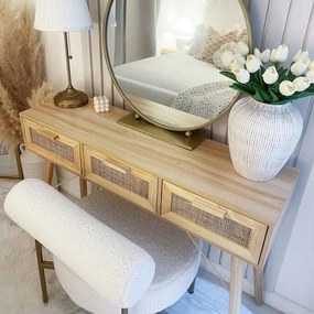 vidaXL Τραπέζι Κονσόλα Καφέ 105x30x75 εκ. Μασίφ Πεύκο &amp; Φυσικό Ρατάν