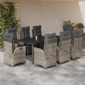 vidaXL Σετ Τραπεζαρίας Κήπου 9 τεμ. Αν. Γκρι Συνθ. Ρατάν με Μαξιλάρια