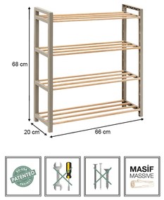 Παπουτσοθήκη ξύλινη - πλαστική χρώμα φυσικό - μπεζ 66x20x68εκ.