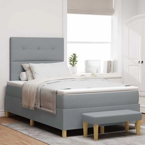 vidaXL Κρεβάτι Box Spring με Στρώμα & Πάγκο Ανοιχτό Γκρι 120x190 cm Ύφασμα