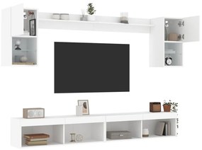 vidaXL Έπιπλα Τοίχου Τηλεόρασης 6 τεμ LED Λευκά από Επεξεργασμένο Ξύλο