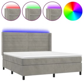 Κρεβάτι Boxspring με Στρώμα &amp; LED Αν.Γκρι 180x200 εκ. Βελούδινο - Γκρι