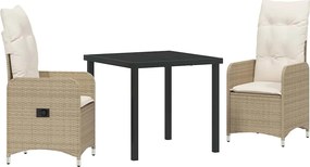 vidaXL Σέτ φαγητού για κήπο 3 pcs Μπεζ συνθετικό ρατάν