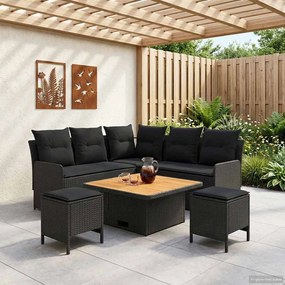 vidaXL Σύνολα επίπλων με μαξιλάρι 6 pcs Μαύρο Ράτα PE