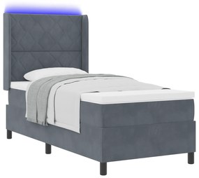 vidaXL κρεβάτι Box Spring με στρώμα και LED  Γκρι 90x200 εκ Βελούδο