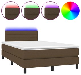 vidaXL Κρεβάτι Boxspring με Στρώμα &amp; LED Σκ.Καφέ 120x200 εκ Υφασμάτινο