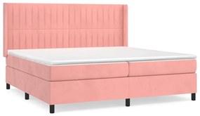 vidaXL Κρεβάτι Boxspring με Στρώμα Ροζ 200x200 εκ. Βελούδινο