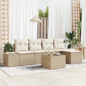 vidaXL Σετ Καναπέ Κήπου 6 pcs Μπεζ, Κρέμα Πολυ rattan, βαμμένο ατσάλι