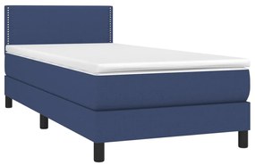 vidaXL Κρεβάτι Boxspring με Στρώμα Μπλε 90x200 εκ.Υφασμάτινο
