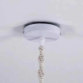 GloboStar ZAMBIA 36208 Boho - Μακραμέ - Macrame Κρεμαστό Φωτιστικό Οροφής Μονόφωτο 1 x E27 Πλεκτό Χειροποίητο Μπεζ Υφασμάτινο με Σχοινί Φ30 x Υ60cm