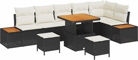 vidaXL Σετ Καναπέ Κήπου με μαξιλάρι 9 pcs Μαύρο Πολυ ράταν